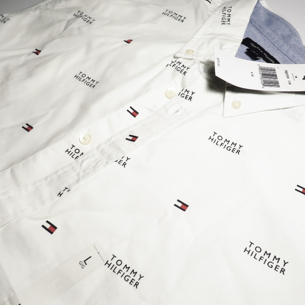 New Tommy Hilfiger Men's button-down Size L Classic fit Tommy logo short sleeves - Picture 3 of 4